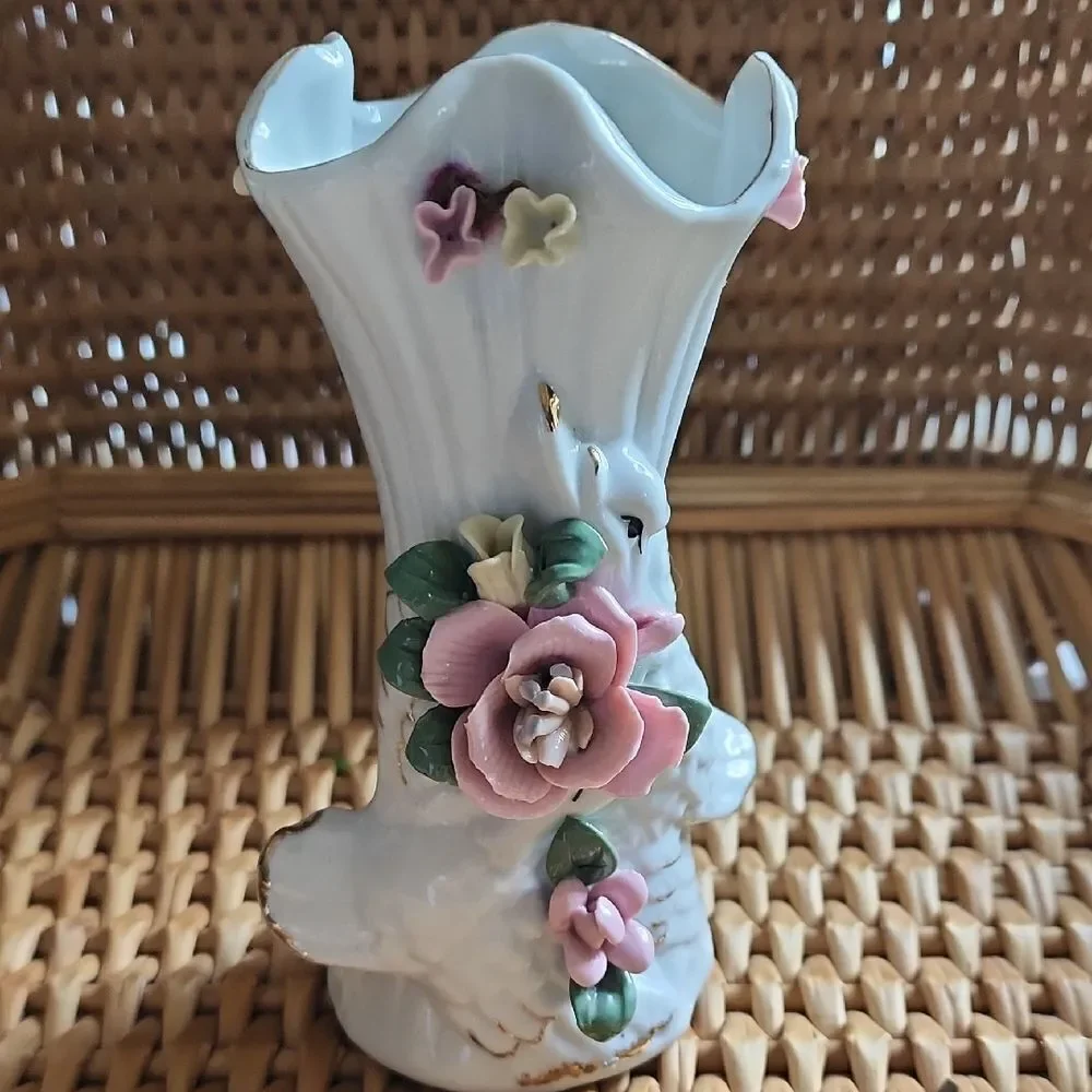 Vintage Sophia Ann Sitco Vase Floral Bird Vase Coquette